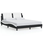 vidaXL Queen Bed Frame with Headboard - Black and White Faux Leather, Modern Waved Design, Plywood Slats, Assembly Required - 59.8” x 79.9”, Stylish Bedroom Furniture
