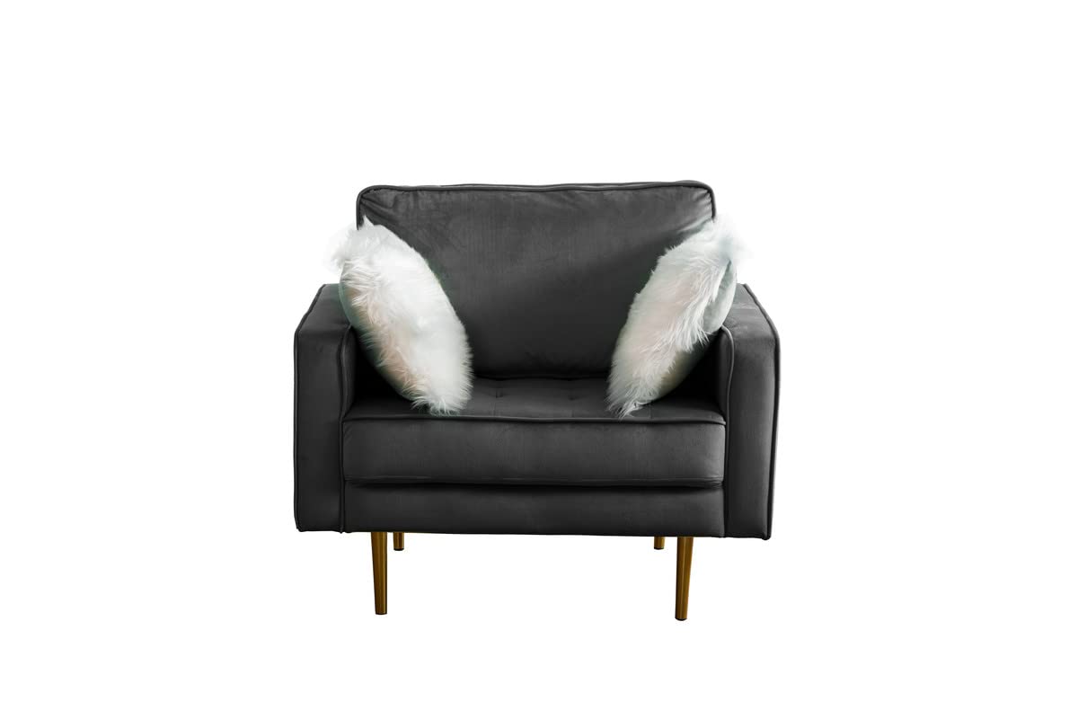 Lilola Home Theo Gray Velvet Chair with Pillows