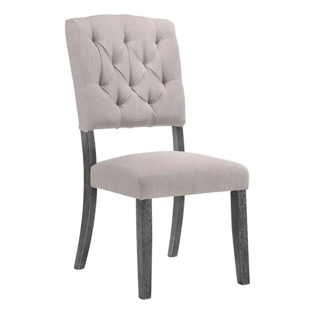 Acme Bernard Upholstered Dining Side Chair In Weathered Gray Oak (Set Of 2)