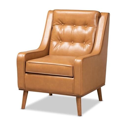 Baxton Studio Daley Modern and Contemporary Tan Faux Leather Upholstered and Walnut Brown Finished Wood Lounge Armchair