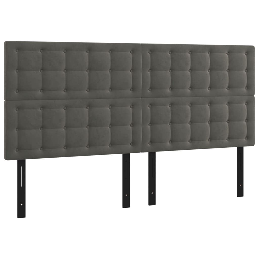 Vidaxl Dark Gray Velvet Headboards Set Of 4, Solid And Engineered Larch Wood Construction, Stylish Design For Bedroom Decor, Dimensions 35.4&quot;X2&quot;X30.7&quot;/34.6&quot;