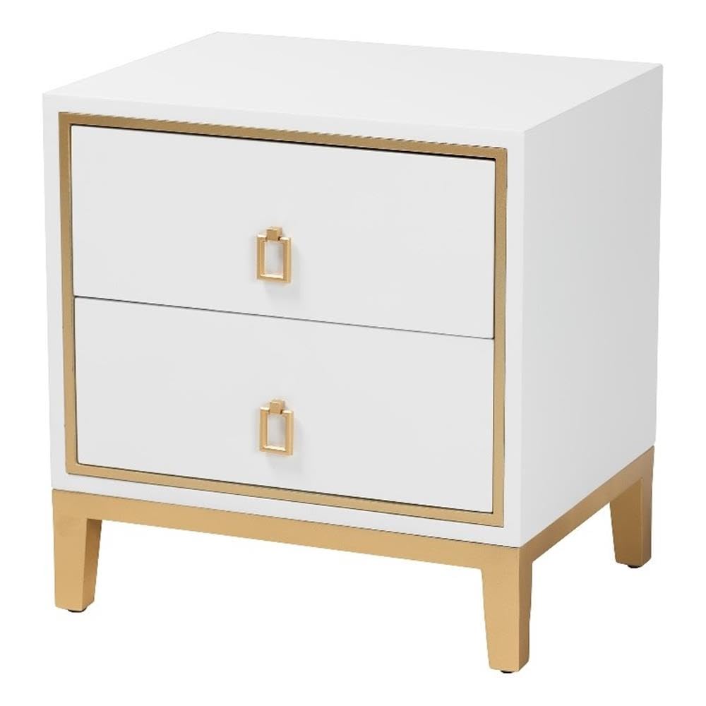 Baxton Studio Donald White Finished Wood and Gold Metal 2-Drawer End Table