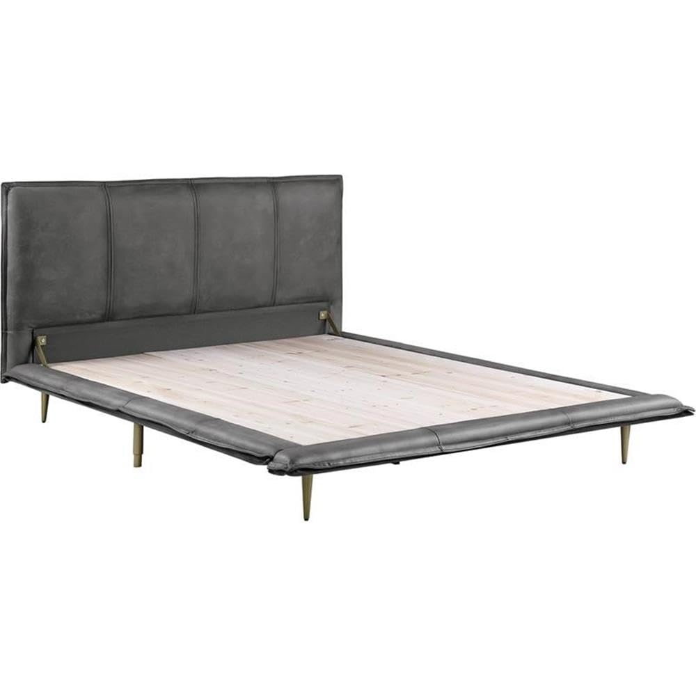 Acme Metis Top Grain Leather Upholstered Eastern King Bed in Gray