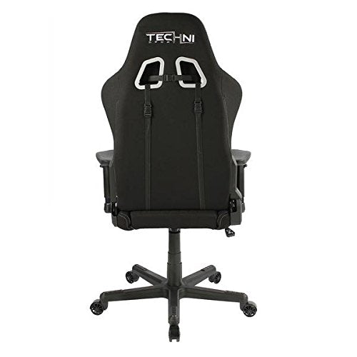 Techni Sport High Back Racing Chair with Foam Seat and Padded Arms, Reclining Gaming Chair with Height and Tilt Adjustment, Black