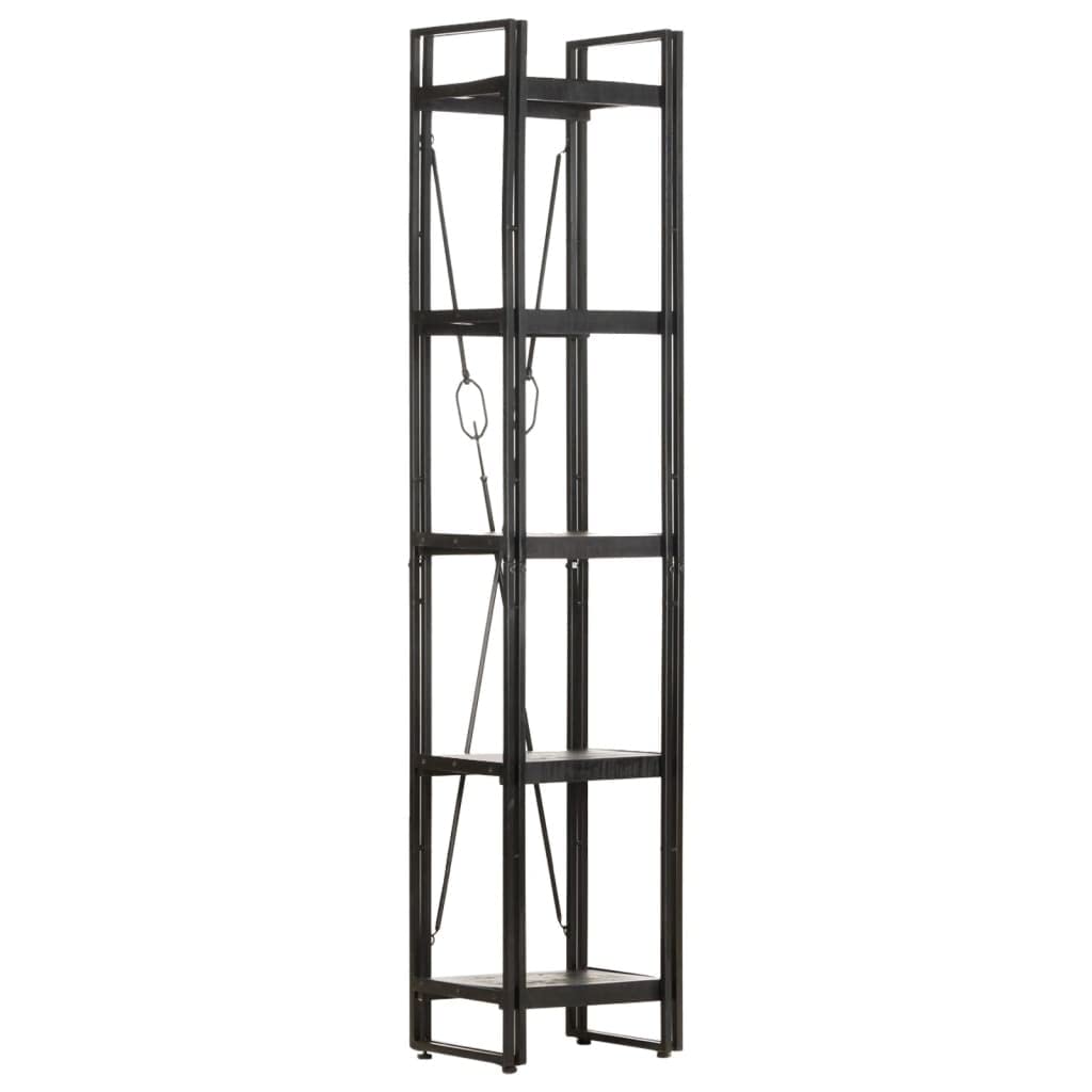 vidaXL 5-Tier Bookcase - 15.7&quot;x11.8&quot;x70.9&quot; - Solid Rough Mango Wood Shelves with Powder-Coated Steel Frame - Black Industrial Style Furniture