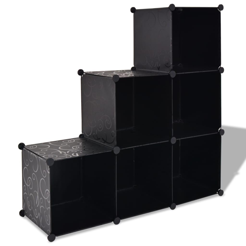 vidaXL Storage Cube Organizer 6 Compartments Black Cloth Shoes Shelf Bookcase