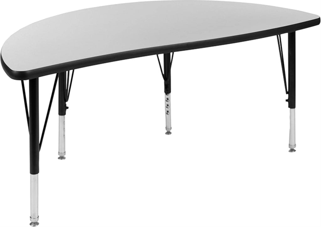 Flash Furniture 47.5" Circle Wave Collaborative Laminate Activity Table Set With 14" Student Stack Chairs, Grey/Black