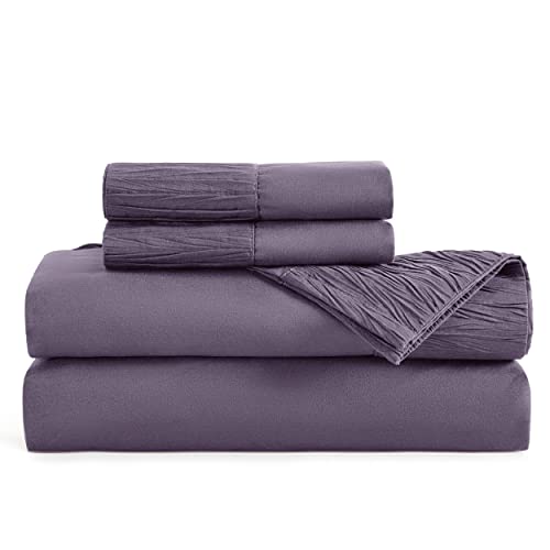 Bedsure Queen Sheet Set - Soft 1800 Sheets For Queen Size Bed, 4 Pieces Hotel Luxury Dusty Purple Sheets Queen, Easy Care Polyes