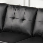 Sorenza 74' W Black PVC Reversible Sectional Sofa Chaise with LED Light, USB Port, Nailhead Trim, Throw Pillows, Tufted Cushion