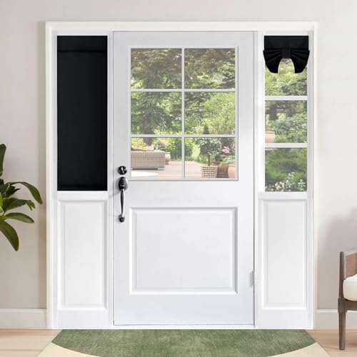 Outdoorlines Blackout French Door Curtains, Privacy Thermal Insulated Tie Up Glass Shades, Easy To Install Tricia Window Shade, Small Front Door Curtain, W12 X L40 Inch, Black, 1 Panel