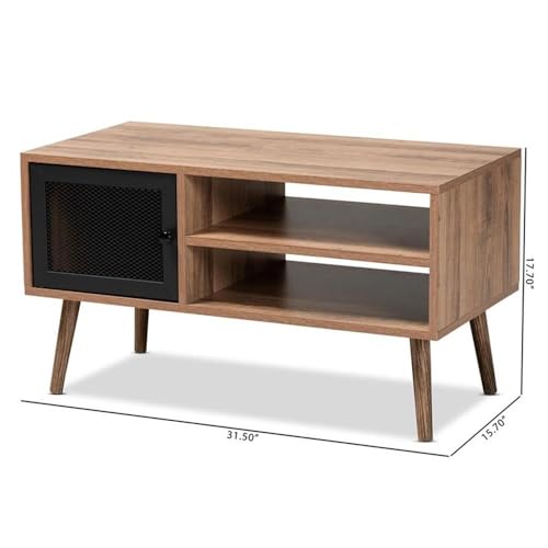 Baxton Studio Yuna Brown Finished Wood and Black Metal 1-Door Coffee Table