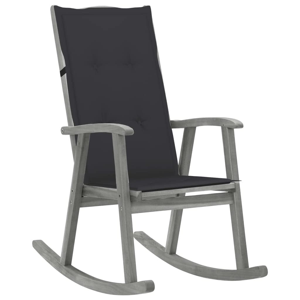 vidaXL Indoor/Outdoor Rocking Chair - Gray Solid Acacia Wood - Weather-Resistant - with High-Back Design and Anthracite Cushions