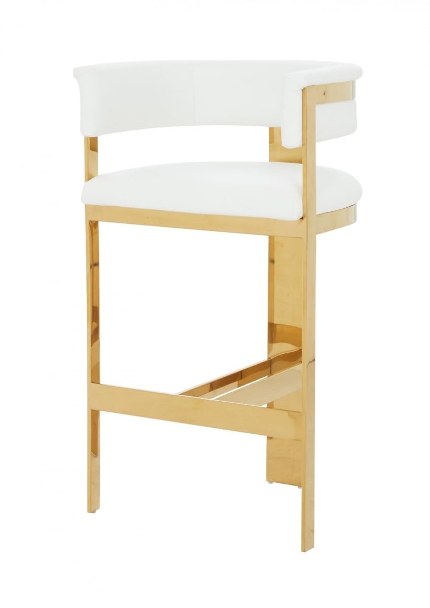 HomeRoots 473891 39 in. Faux Leather & Stainless Steel Low Back Bar Height Chair with Footrest White
