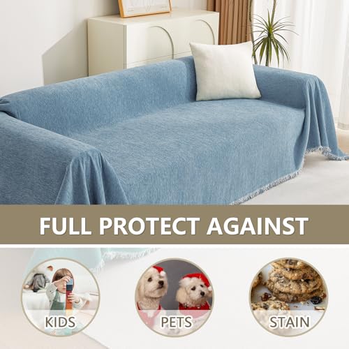 Mysky Home Dog Couch Cover Sofa Covers Sectional Couch Covers For 2 Cushion Couch Sofa Chenille Couch Cover Bedroom Futon Couch Cover L Shape Sofa Cover Pet Couch Cover, 71' X 118', Dark Blue