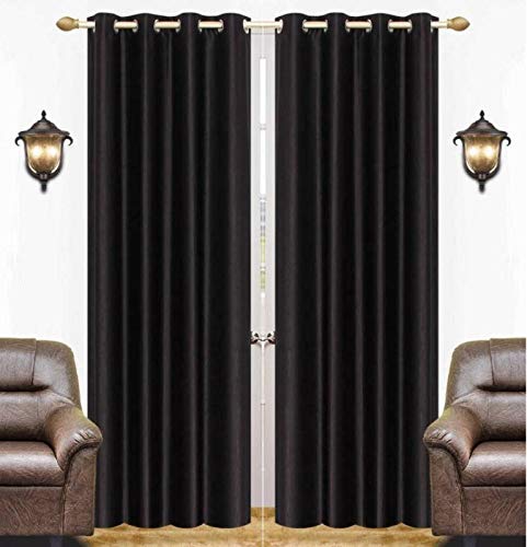 AviTrendz Long Crush Plain Eyelet Polyester Curtains for Door and Window. Quantity 2 Piece, ColourBlack, Size 6ft.