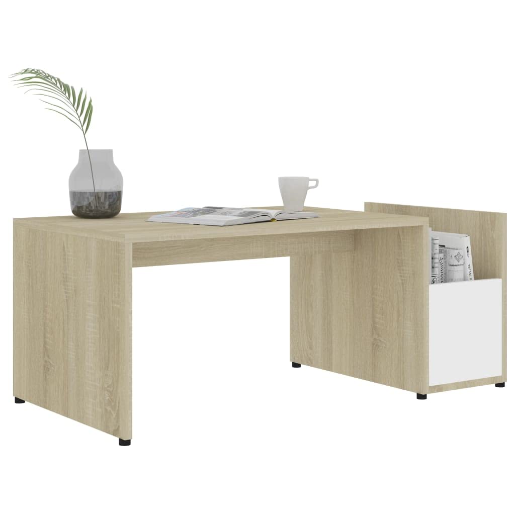 Aisifx Coffee Table White and Sonoma Oak 35.4x17.7x13.8 Chipboard
