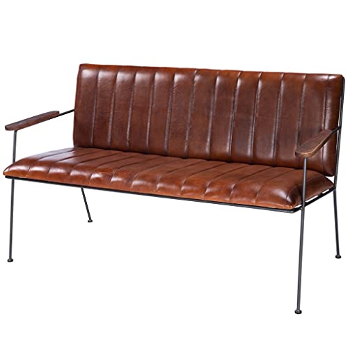 HomeRoots Medium Brown Iron; Leather, Mango Wood Solids, Plywood Executive Chic Leather and Metal Bench