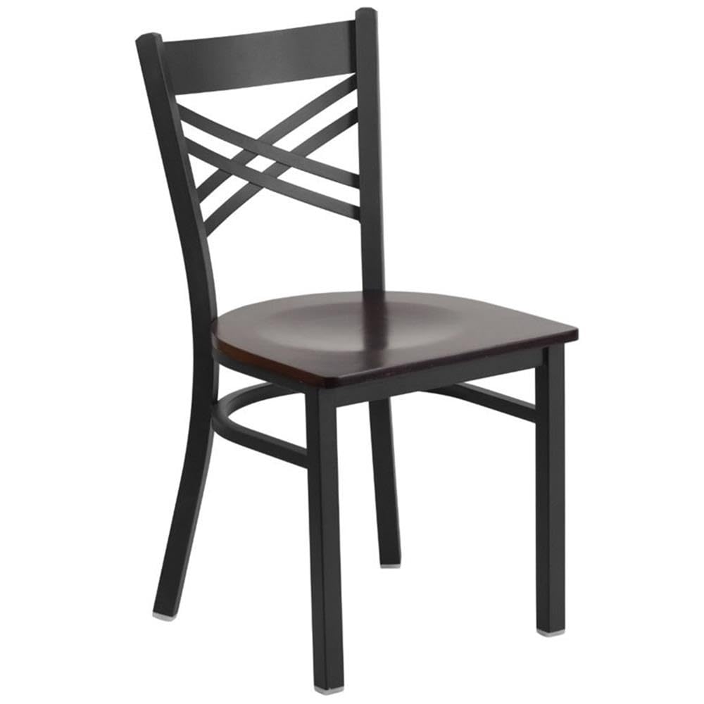 Flash Furniture Hercules Series Black ''X'' Back Metal Restaurant Chair - Walnut Wood Seat