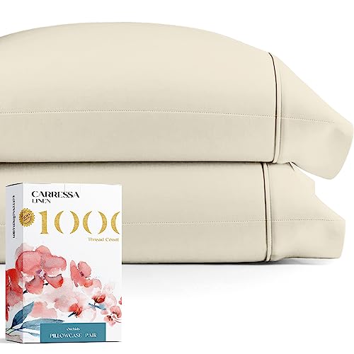 1000 Thread Count Egyptian Cotton Pillow Cases, Ivory Queen Pillowcase Set Of 2, Longstaple Combed Pure Natural Cotton Pillows F