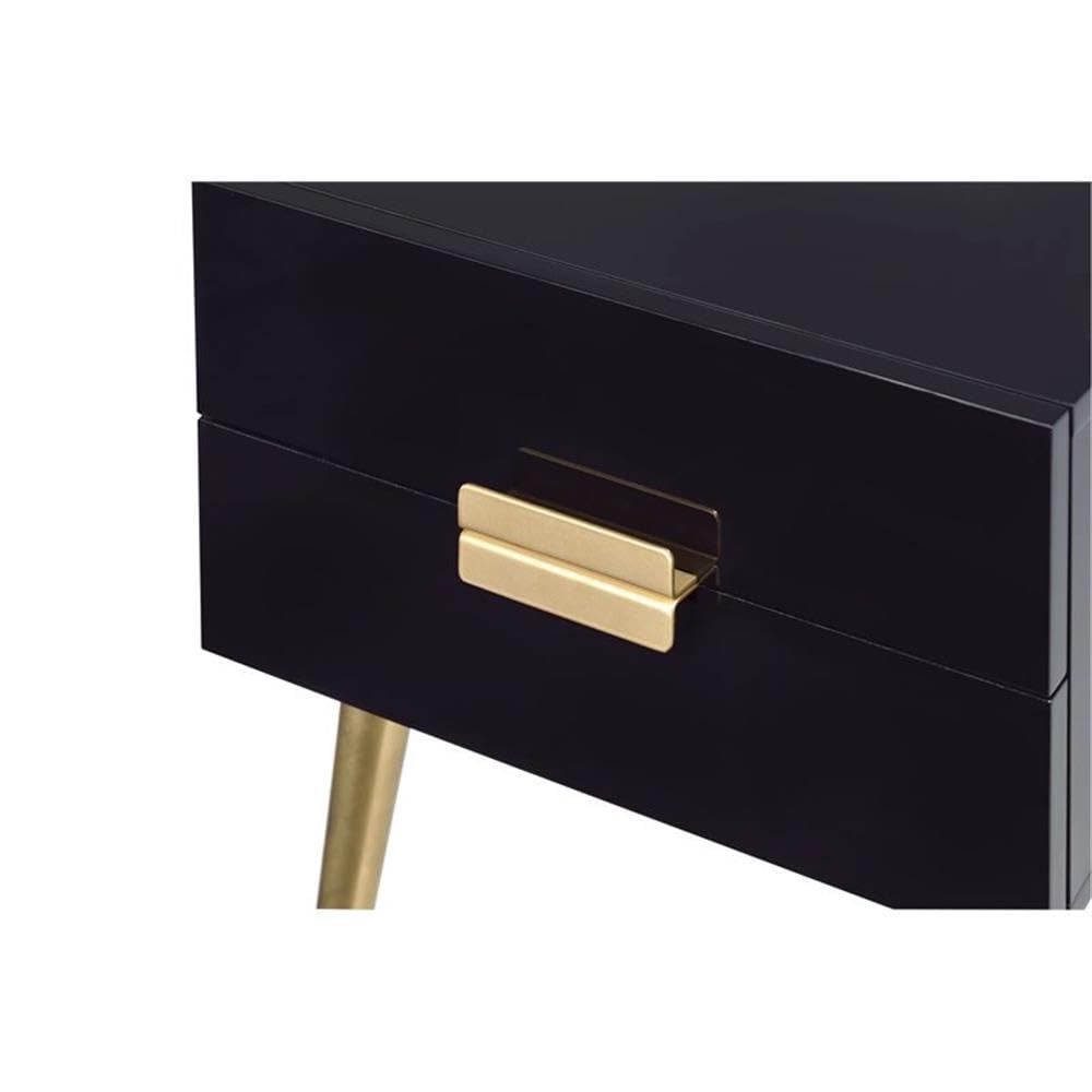 Acme Denvor Rectangular Wooden End Table in Black and Gold