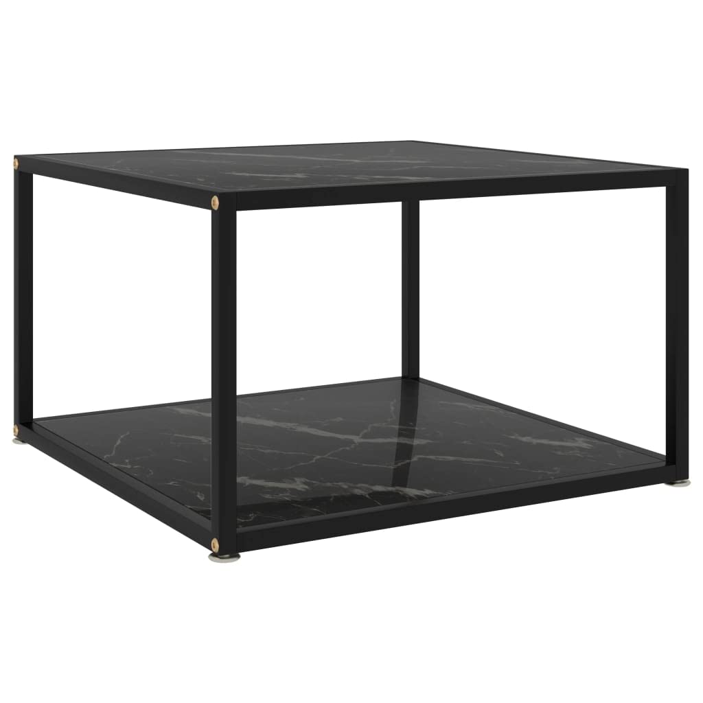 vidaXL Black Coffee Table - 23.6&quot;x23.6&quot;x13.8&quot; - Tempered Glass and Powder-Coated Steel - Square Shape - Modern Design - 2-Layer Storage