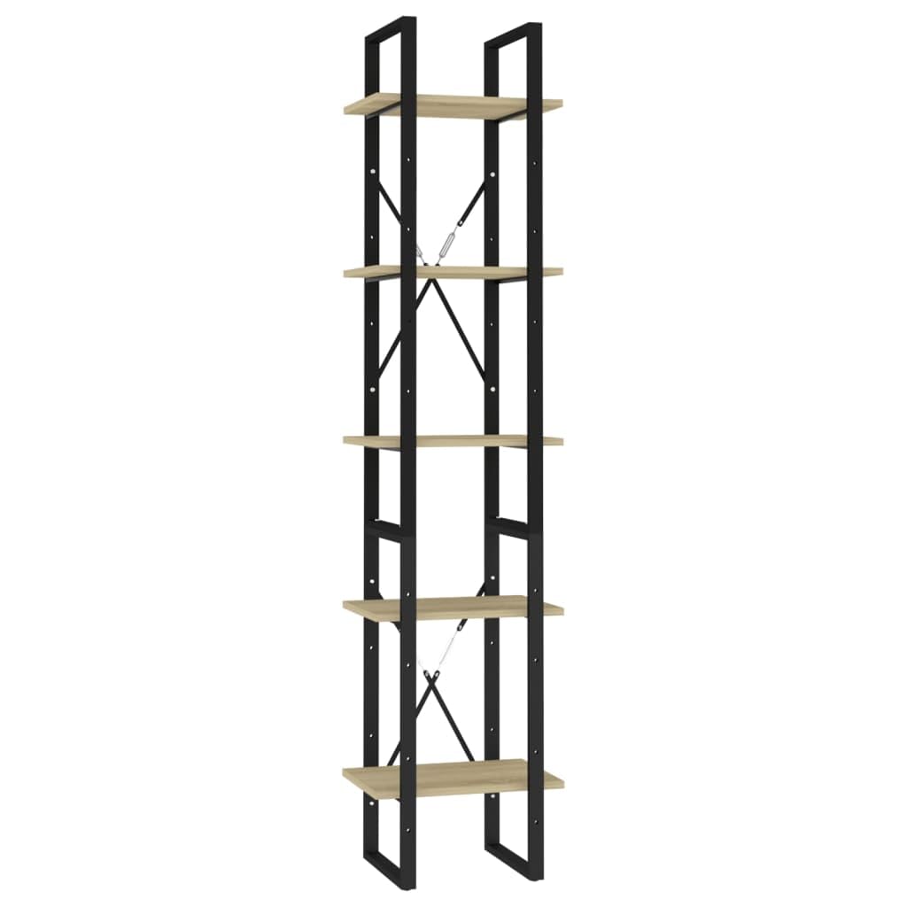 vidaXL 5-Tier Book Cabinet - Sonoma Oak Engineered Wood Bookshelf with Metal Frame - Modern Industrial Design - Ample Storage Space - Dimensions 15.7"x11.8"x68.9"