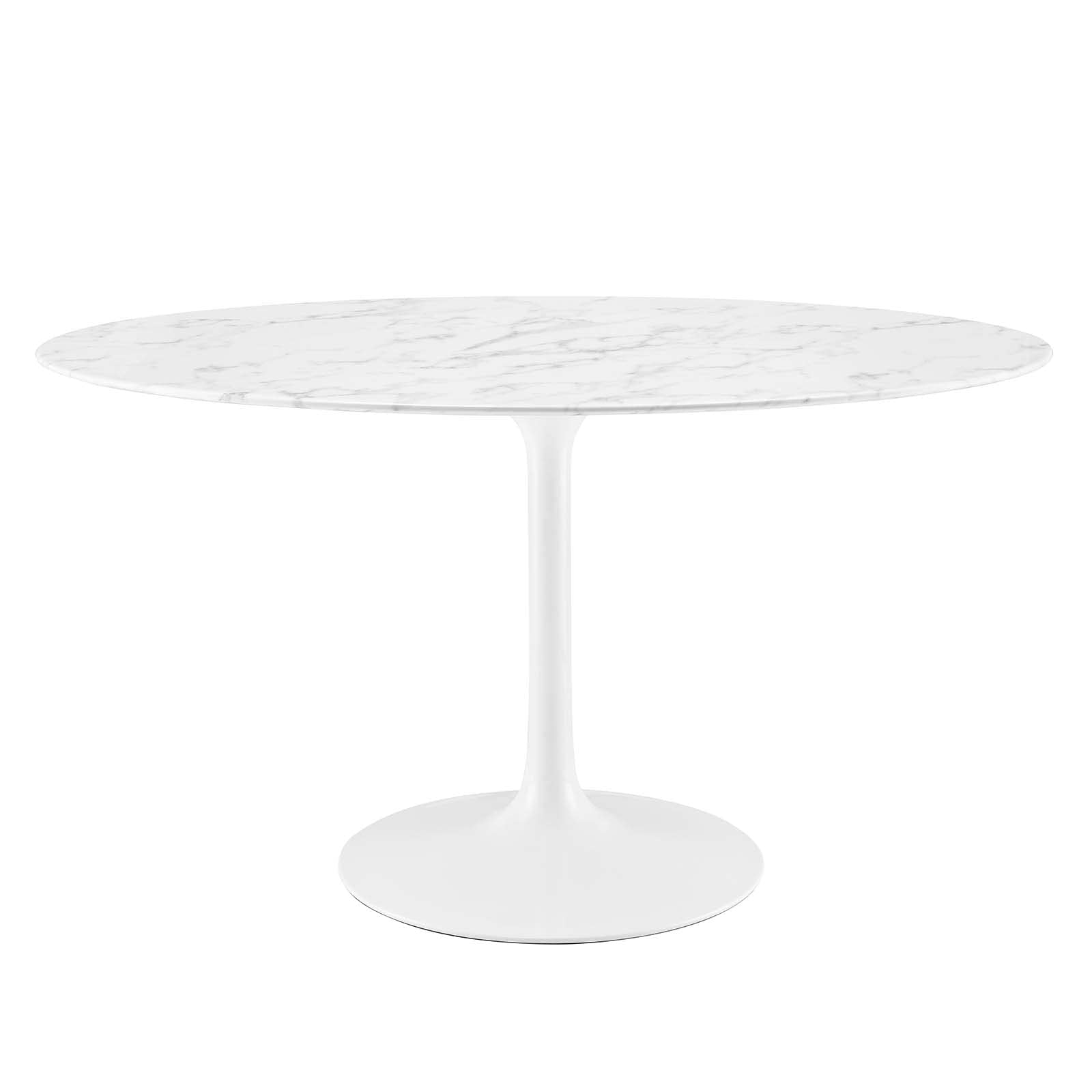 Modway Lippa 54&quot; Oval-Shaped Mid-Century Modern Dining Table with Artificial Marble Top and White Base