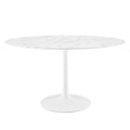 Modway Lippa 54" Oval-Shaped Mid-Century Modern Dining Table with Artificial Marble Top and White Base