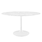Modway Lippa 54" Oval-Shaped Mid-Century Modern Dining Table with Artificial Marble Top and White Base