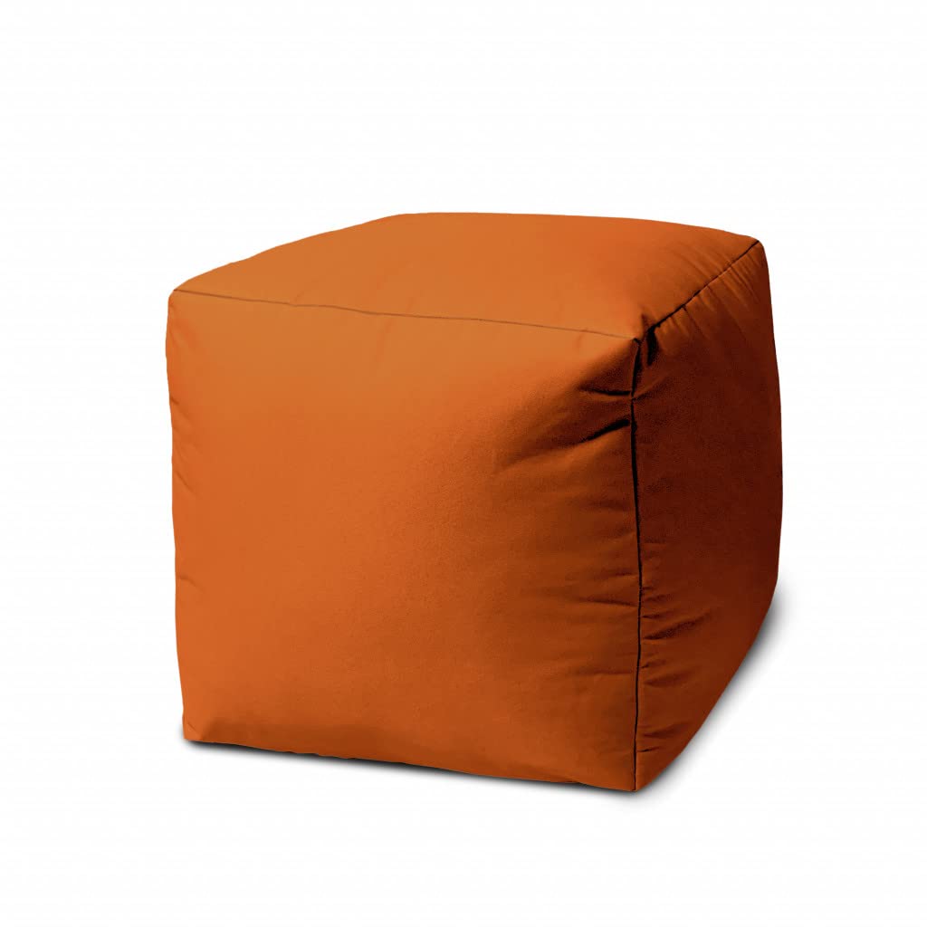 HomeRoots Vinyl-Backed Canvas 17 Cool Tera Cotta Orange Solid Color Indoor Outdoor Pouf Ottoman