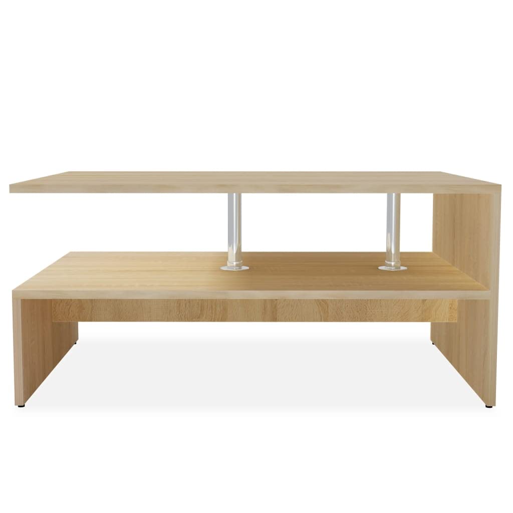 vidaXL Modern Coffee Table with Storage Space, Engineered Wood, PVC Edges, Stainless Steel Supports, Easy to Assemble, Oak Finish, 35.4x23.2x16.5