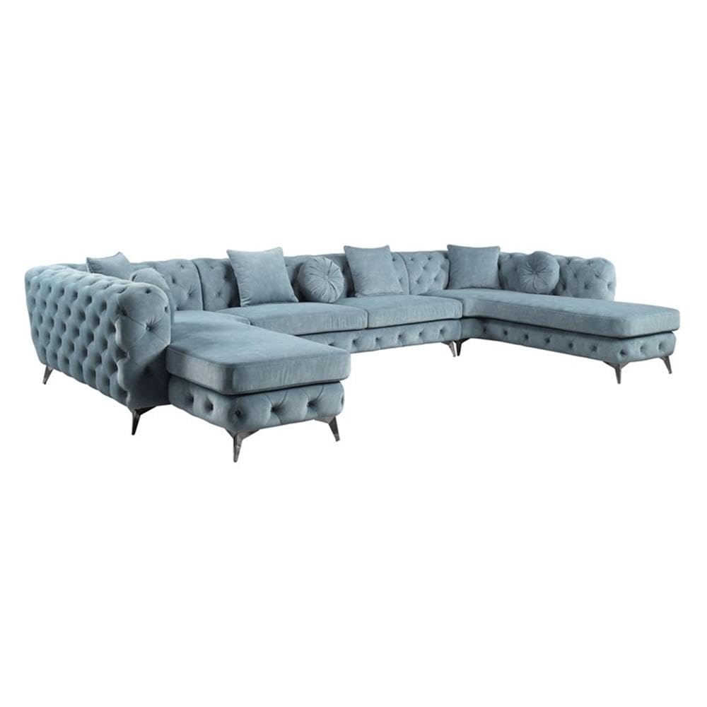 Acme Atronia Fabric Upholstered Tufted Sectional with 7 Pillows Deep Green