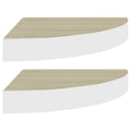 vidaXL Corner Wall Shelves - Oak & White, Honeycomb MDF/Metal, 2 pcs, 9.8x9.8x1.5, Invisible Mounting, Space Saving Design