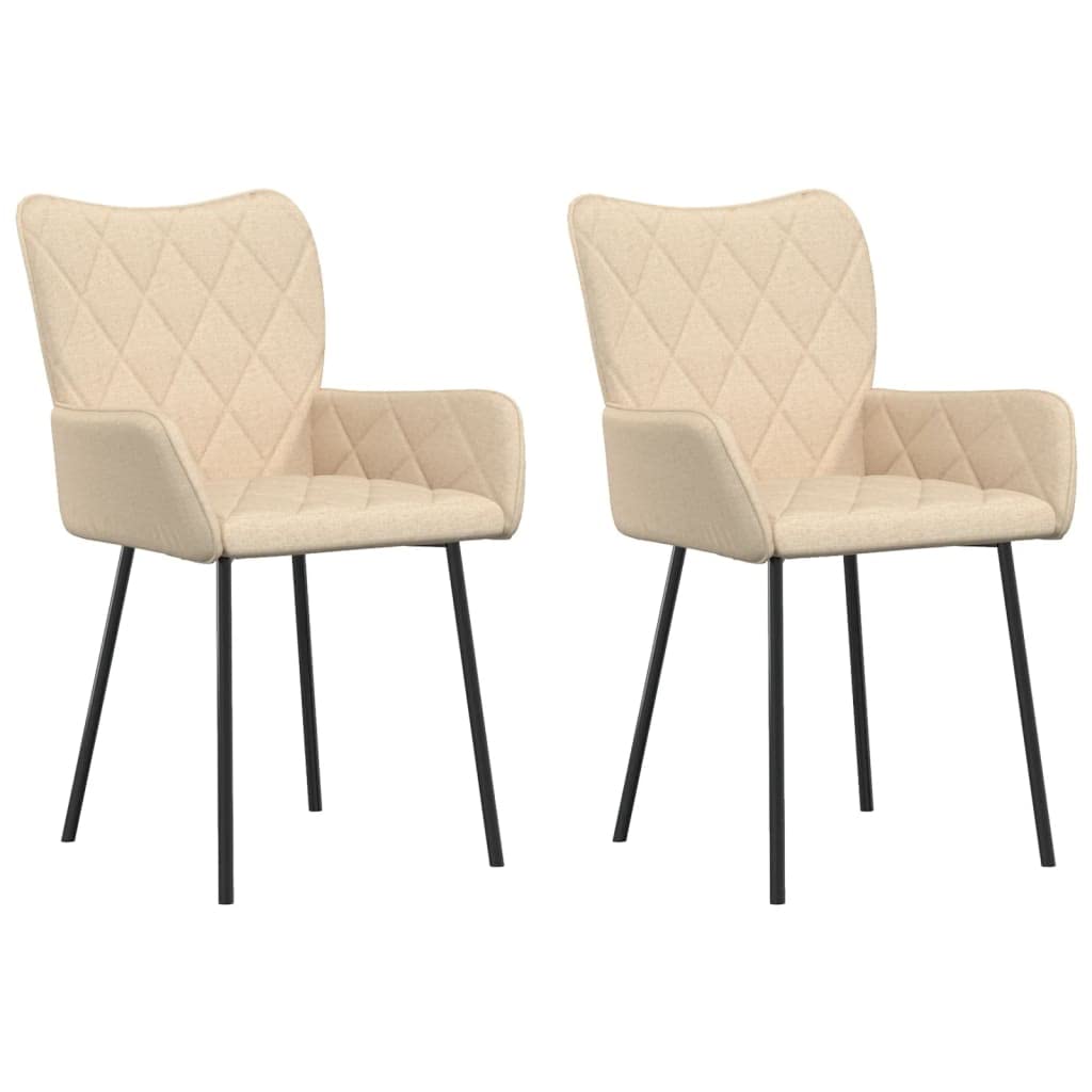 vidaXL Modern Dining Chairs, Upholstered in Cream Fabric, Metal and Plywood Structures for Durability, Comfortable and Stylish with Armrests, Set of 2 Chairs with Foam Filling