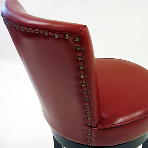 HomeRoots Black Hardwood, Bonded Leather 26' Red Faux Leather Round Seat Black Wood Swivel Armless Bar Stool