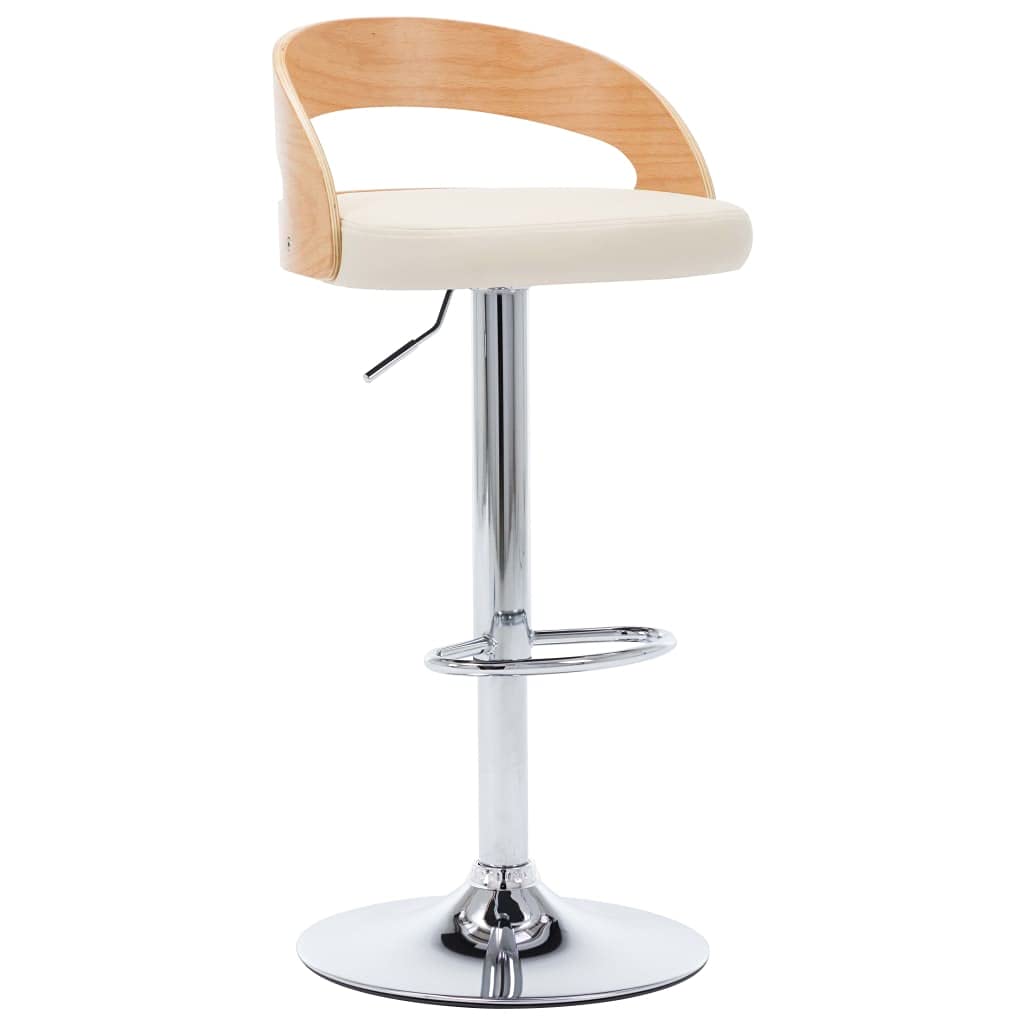 vidaXL Set of 2 Cream Bentwood Bar Stools - Modern Faux Leather Seating with Adjustable Height, 360-Degree Rotation, Built-in Footrest