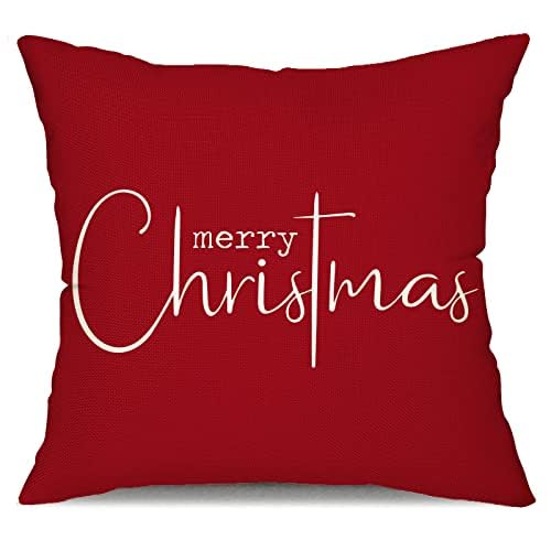 Allorry Christmas Pillow Covers Merry Christmas Throw Pillow Decorative Christmas Red Cotton Cloth Linen Cloth Pillow Cover Sofa