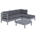vidaXL Solid Pinewood Patio Lounge Set 5 Piece with Cushions Garden Outdoor Lawn Yard Terrace Balcony Wooden Seat Seating Furniture Gray