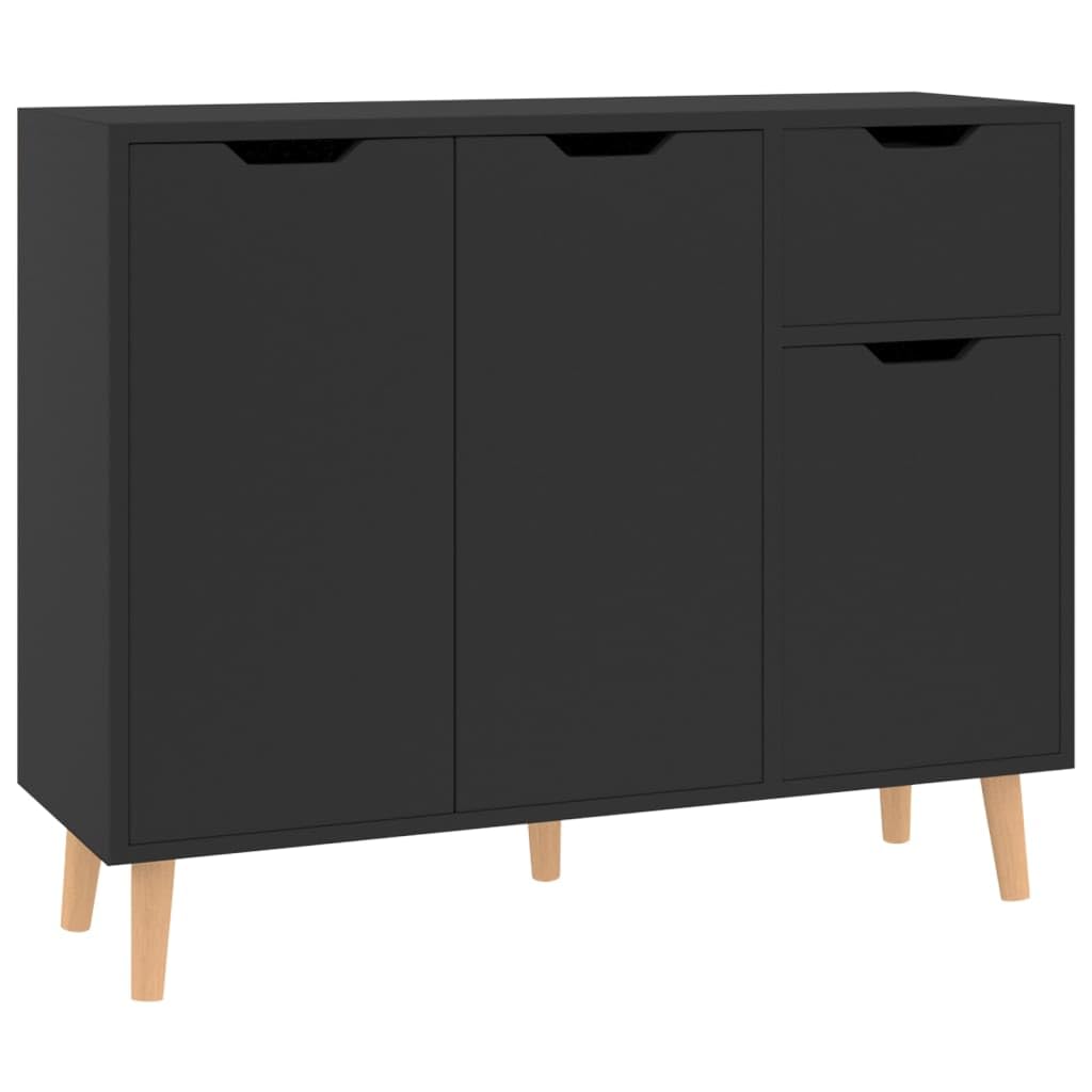vidaXL Sideboard in High Gloss Black, 35.4&quot;x11.8&quot;x28.3&quot;, Engineered Wood, with Storage Cupboard, Ideal for Displaying Decorative Objects, Easy to Clean
