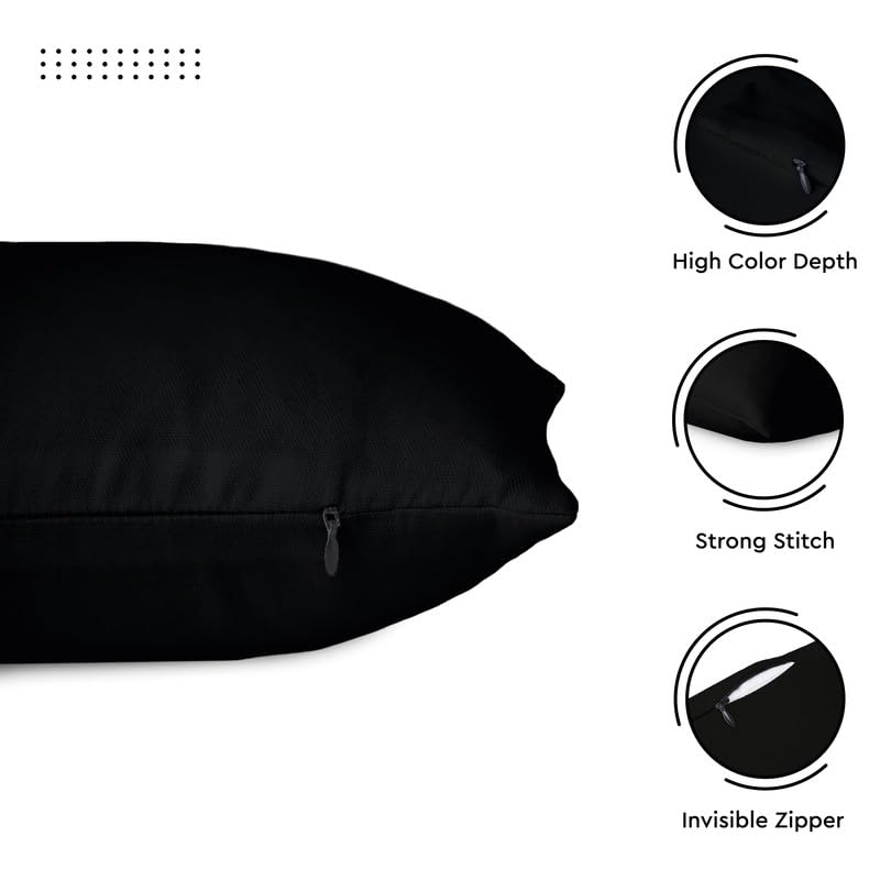Cotton Canvas Throw Pillow Covers By Encasa Pack Of 2 Black 26'X26' No Insert With Hidden Zipper | Decorative Cushion Covers F