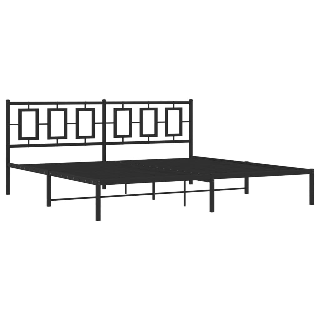 vidaXL Metal King Bed Frame with Headboard - 76&quot;x79.9&quot; - Black Steel Construction for Bedroom Furniture