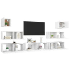 vidaXL TV Stand Set 7 Piece Home Living Room Bedroom Furniture HiFi Stereo Cabinet TV Stand Media Unit Entertainment Center Engineered Wood White