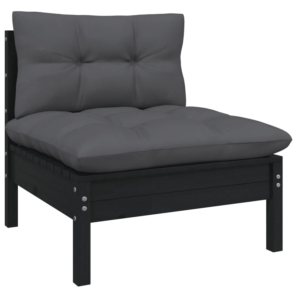 vidaXL Solid Pinewood Patio Lounge Set 6 Piece with Cushions Garden Outdoor Lawn Yard Terrace Balcony Wooden Seat Seating Furniture Black