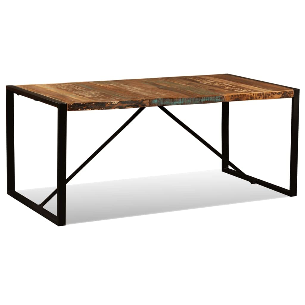 vidaXL - Solid Reclaimed Wood Dining Table, Industrial Style, Handmade with Durable Steel Legs, Multicolor Finish, Large Sized - 70.9" x 35.4" x 29.9"