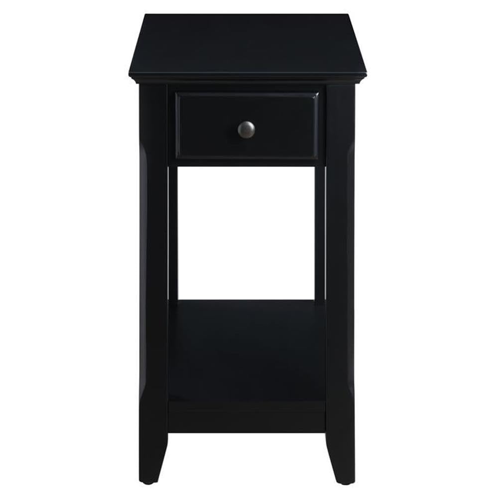 Acme Bertie Wooden Accent Table With Storage Drawer And 1 Tier Shelf In Black
