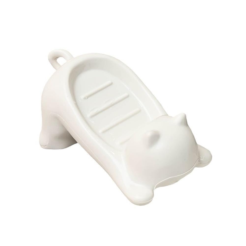 Cute Cat Shape Soap Holder with Drain Tray | Self Draining Plastic Soap Dish for Bathroom, Kitchen & Wash Basin | Anti Slip Soap