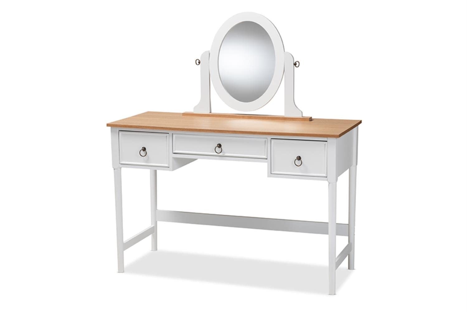 Baxton Studio Sylvie Classic and Traditional White 3-Drawer Wood Vanity Table with Mirror