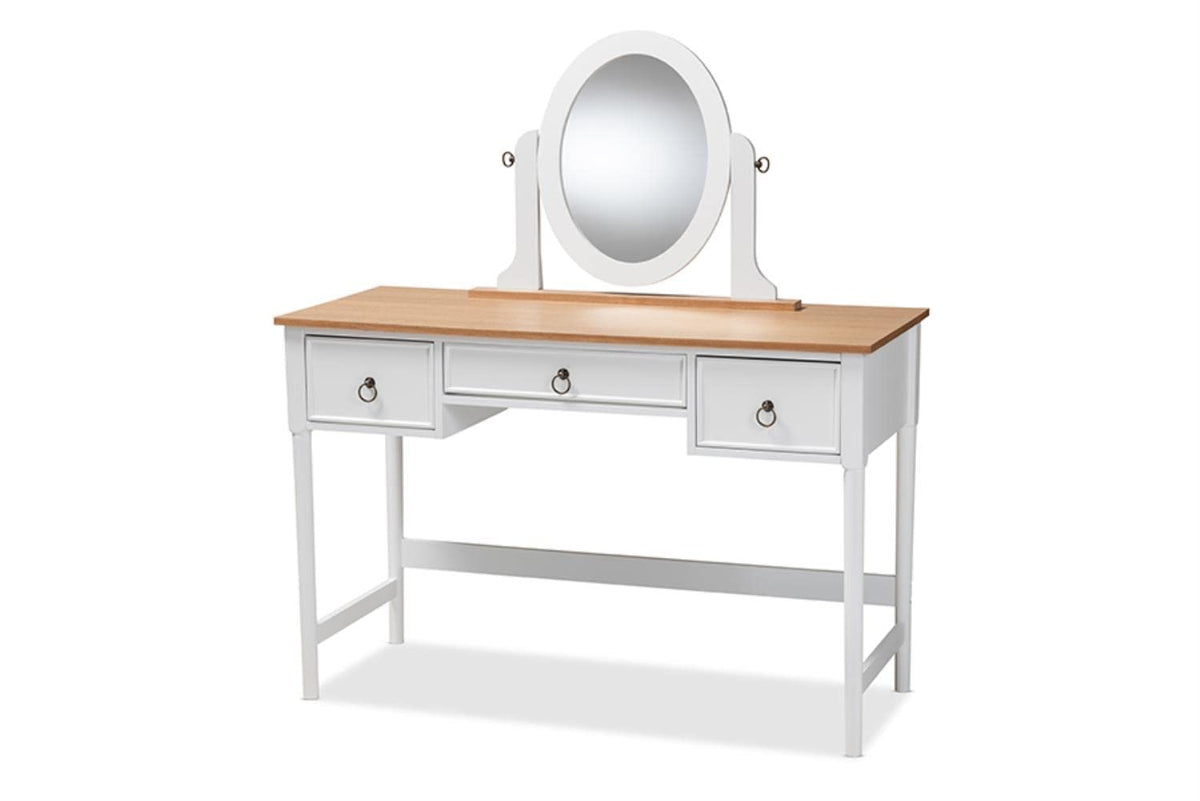 Baxton Studio Sylvie Classic And Traditional White 3-Drawer Wood Vanity Table With Mirror