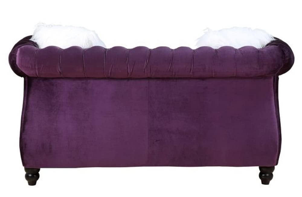 Acme Thotton Loveseat with 2 Pillows in Purple Velvet