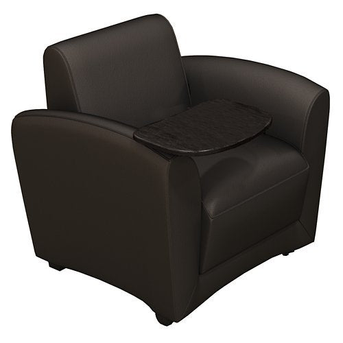 Mayline Santa Cruz Mobile Leather Lounge Chair With Tablet, Chestnut Veneer, Black Leather